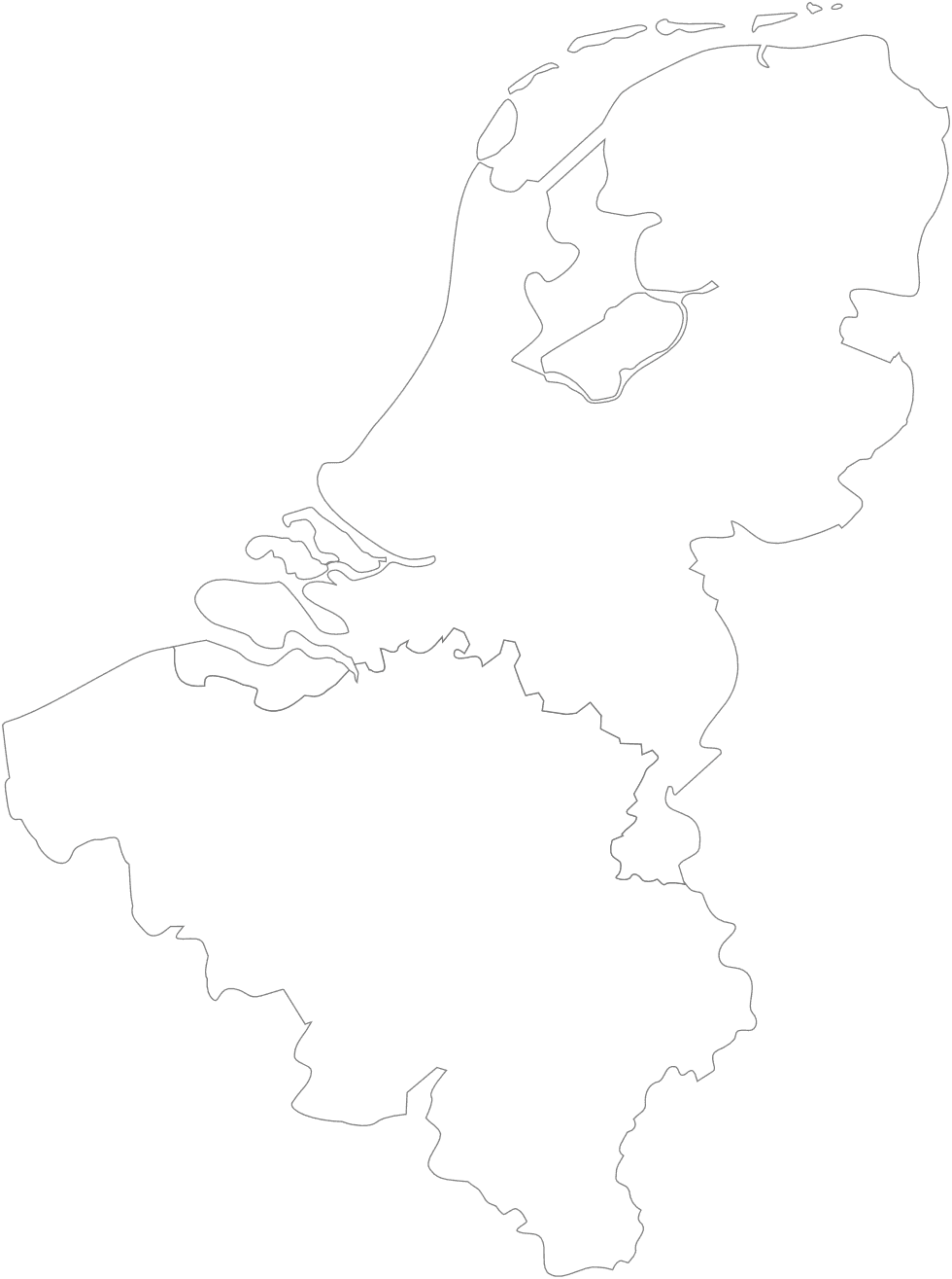 Kartenumriss von Belgien und den Niederlanden, die von Seety abgedeckt werden