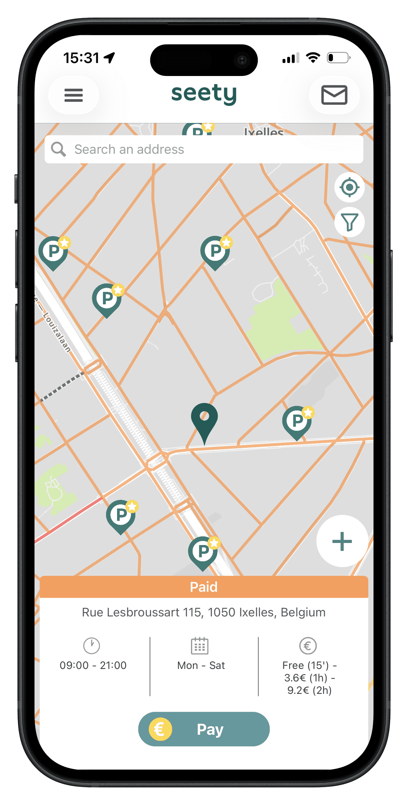 Schermata dell'app Seety - parcheggio