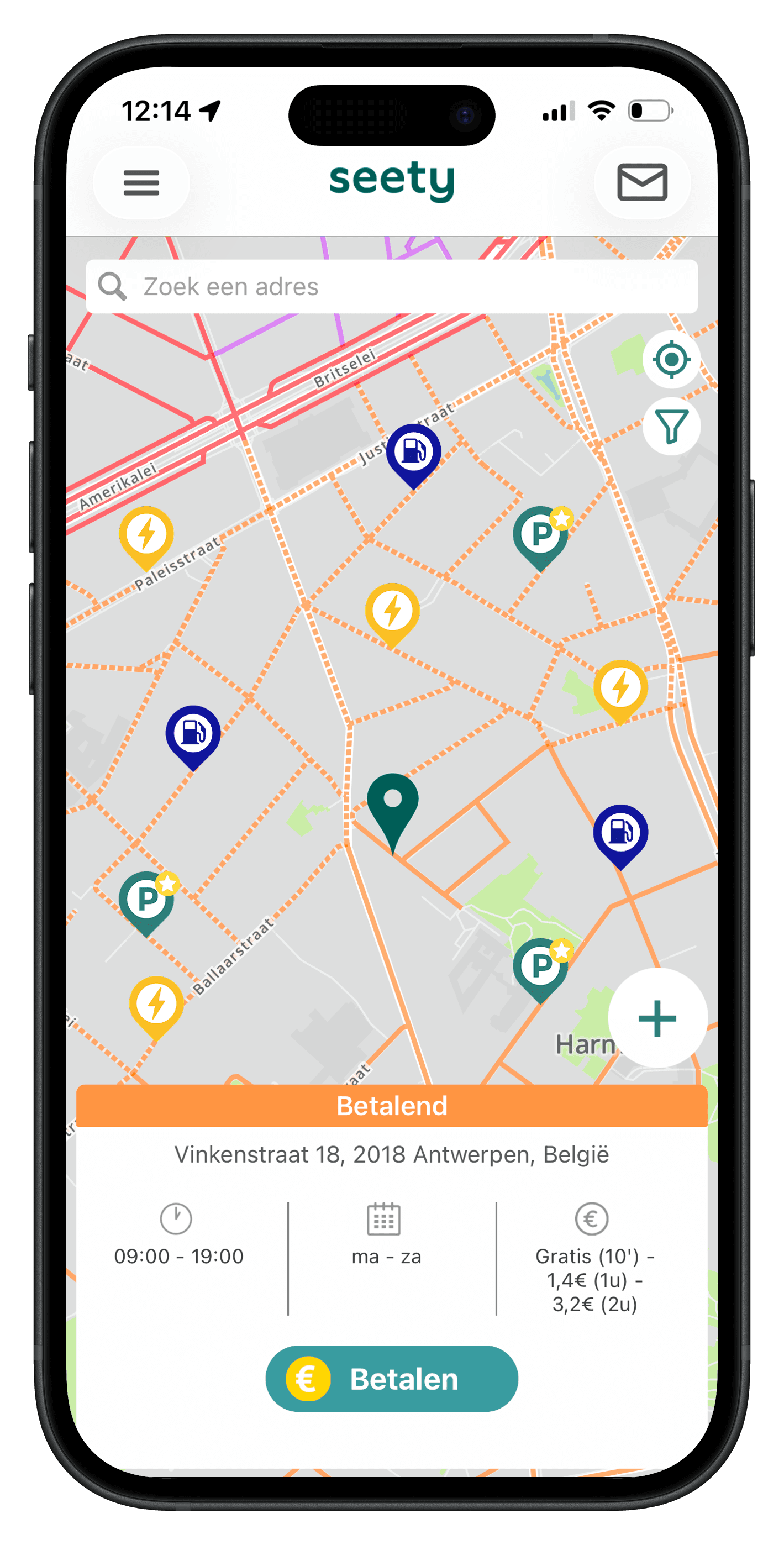 Seety-app weergegeven op een smartphone