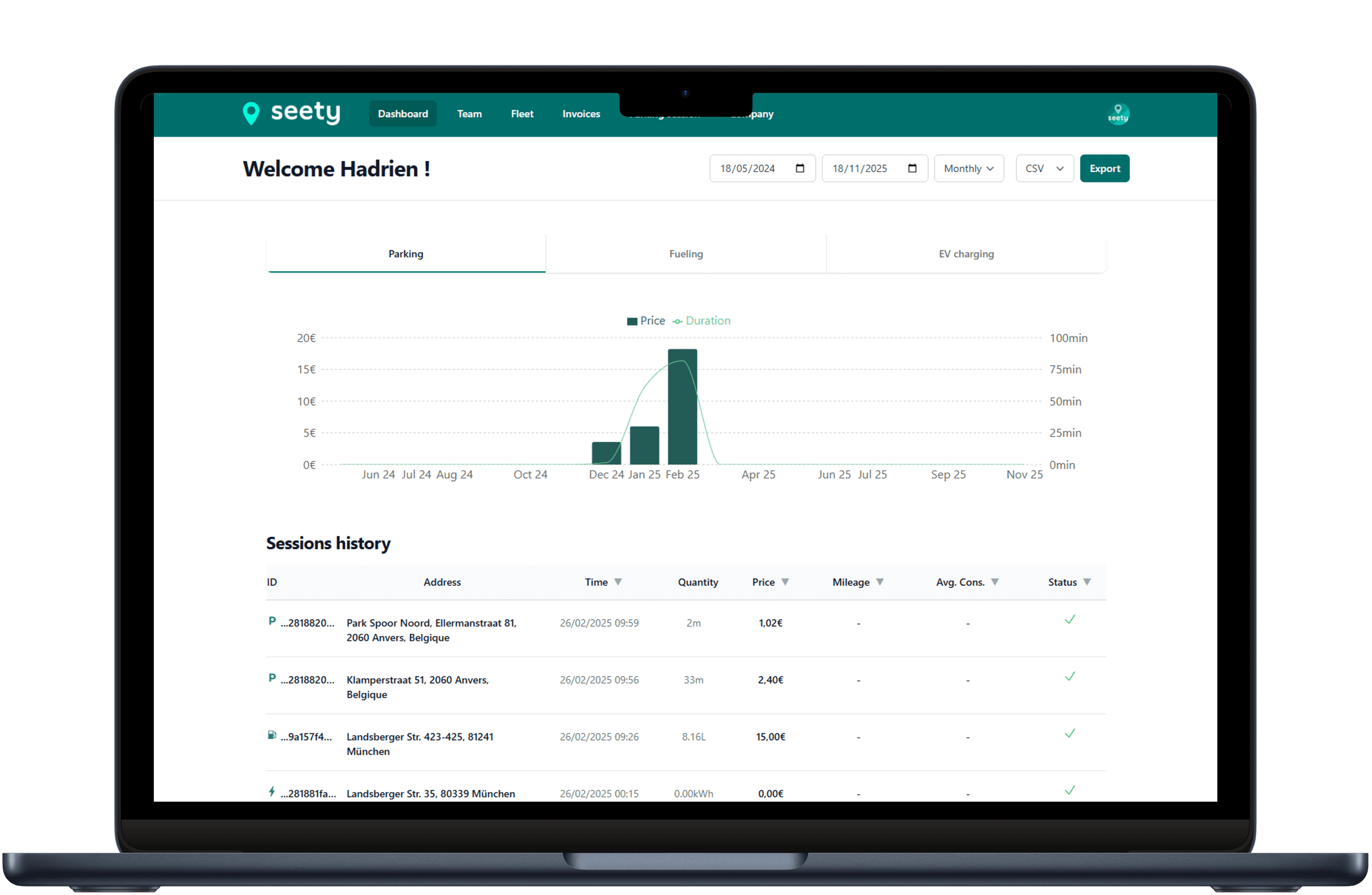 Panoramica della dashboard Seety Business su schermo MacBook