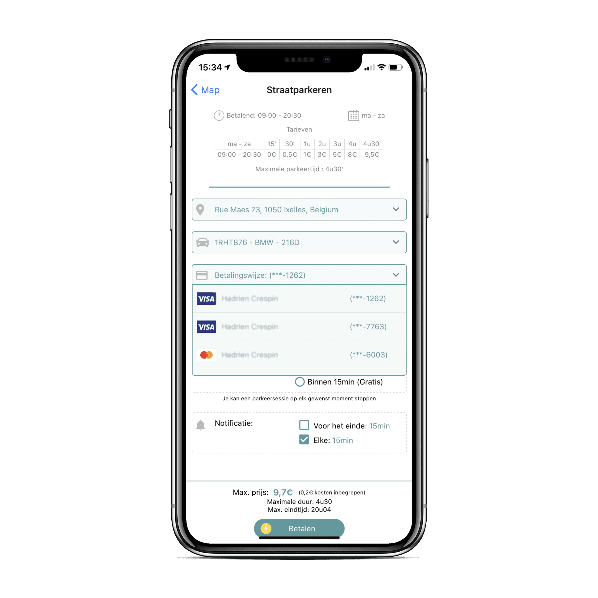 Auto en kredietkaart toevoegen