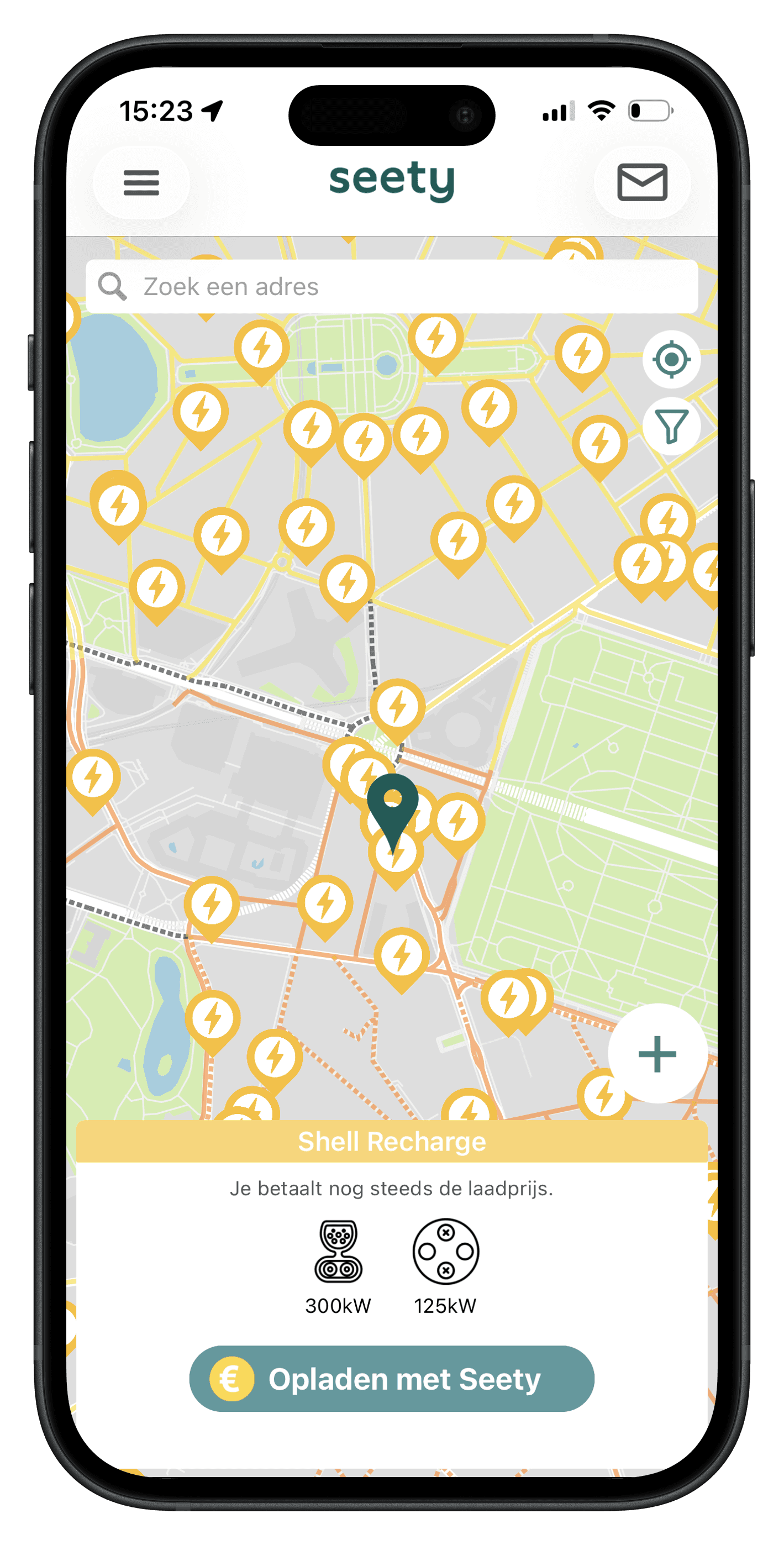Seety-app om een EV-laadsessie voor te bereiden
