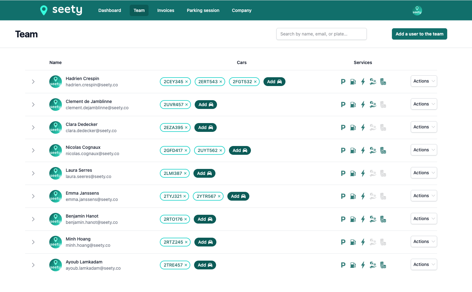 Painel de controlo com análises de mobilidade Seety para empresas