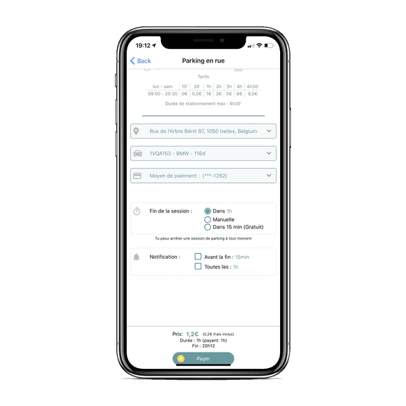 Arrêt de la session de stationnement et notifications