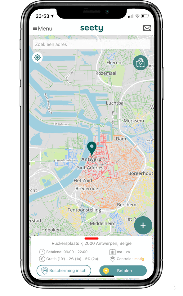 Zoek gratis of goedkopere parkeerzones in Antwerpen met Seety