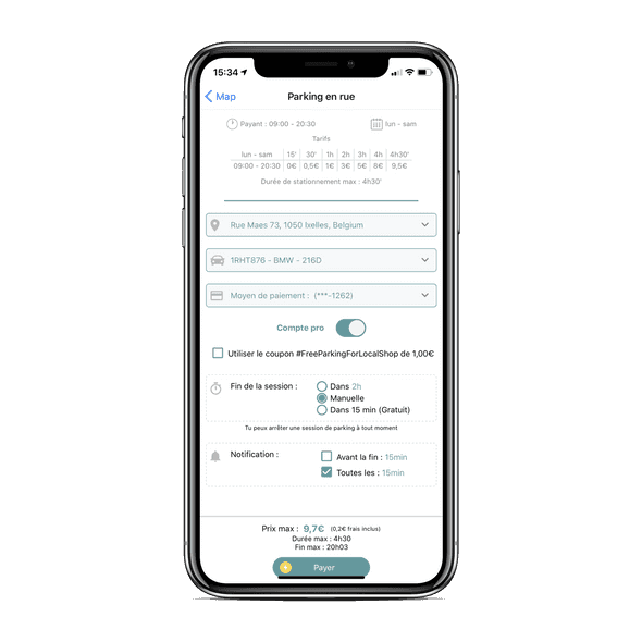 Activer le session de stationnement professionnel