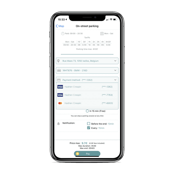 Add your vehicle license plate number and payment method